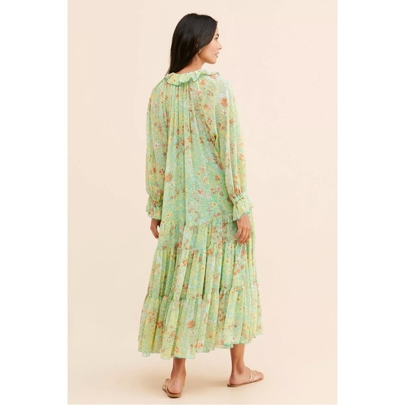 Free People Feeling Groovy Midi Maxi Dress Size Small NWT 70s Chartreuse Floral - Picture 3 of 16